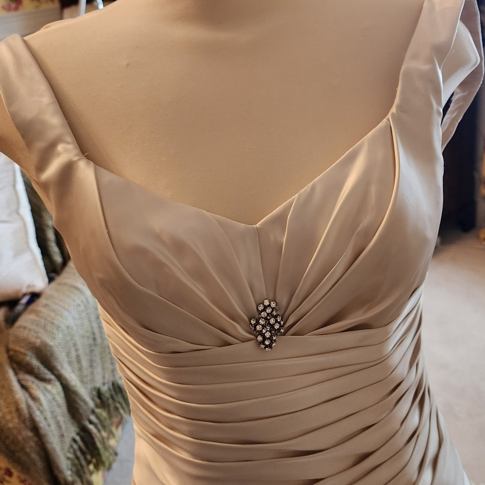 Creamy Rum Pink Satin Wedding Gown - Picture 4 of 9